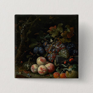 Still Life with Fruit, Foliage and Insects, c.1669 15 Cm Square Badge