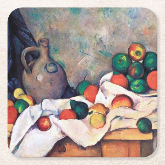 Still Life with Fruits, Paul Cezanne Square Paper Coaster (Front)