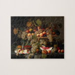 Still Life with Grapes Oil on Canvas Jigsaw Puzzle<br><div class="desc">Elegant oil on canvas composition ca 1852 featuring grapes and assorted fruit in basket on table with grape vines and leaves. Artist: Severin Roesen.</div>