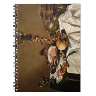 Still life with ham, books and ornamental vessels
