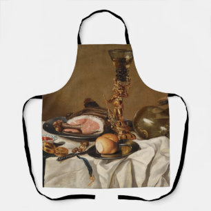 Still life with ham, books and ornamental vessels  apron