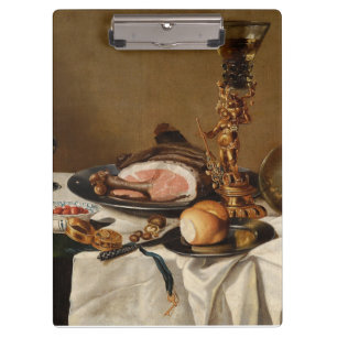 Still life with ham, books and ornamental vessels clipboard