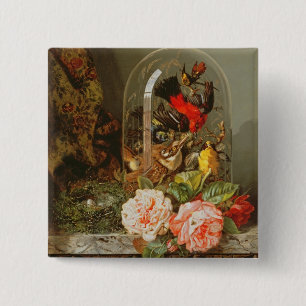 Still Life with Humming Bird in a Glass Dome 15 Cm Square Badge