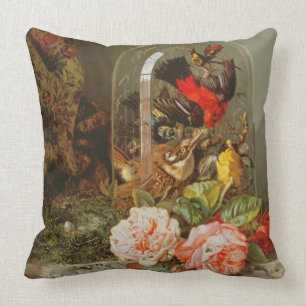 Still Life with Humming Bird in a Glass Dome Cushion