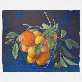 Still Life with Lemons and Orange Branch Fleece Blanket