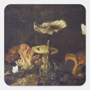 Still Life with Mushrooms and Butterflies Square Sticker