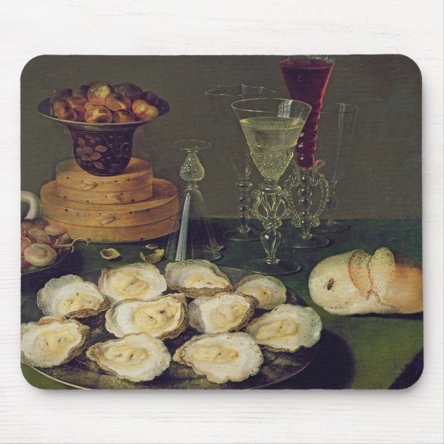 Still Life with Oysters and Glasses (oil on panel) Mouse Pad (Front)