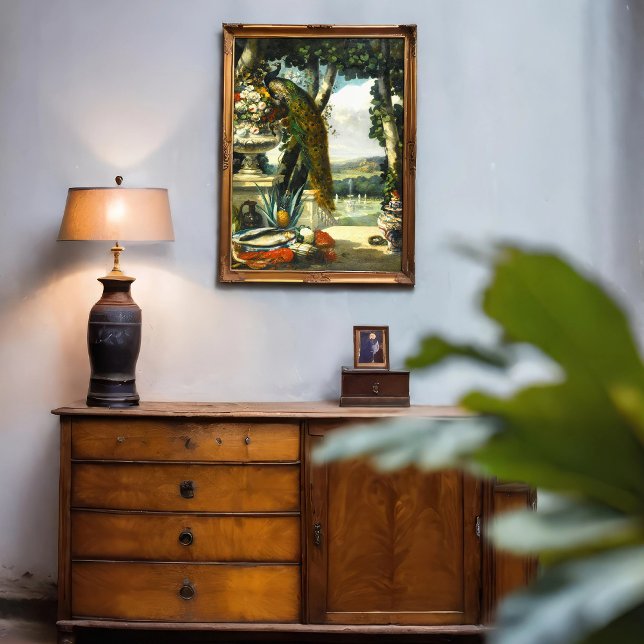 Still life with peacock, flowers,Diaz de La Peña Poster (Creator Uploaded)