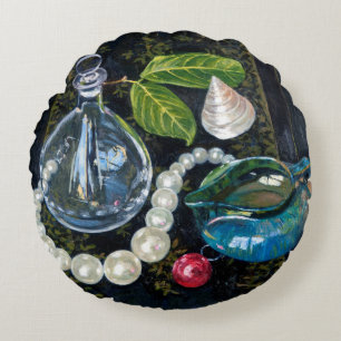Still Life with Pearls Round Cushion