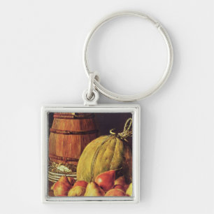 Still Life with pears, melon and barrel Key Ring