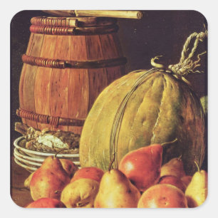 Still Life with pears, melon and barrel Square Sticker