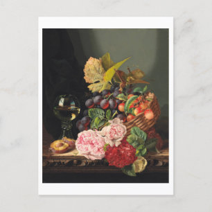 Still life with peonies and a glass of wine postcard
