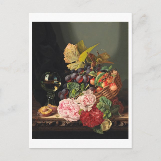 Still life with peonies and a glass of wine  postcard (Front)