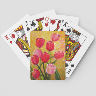 Still life with Pink and Red Tulips Painting Playing Cards