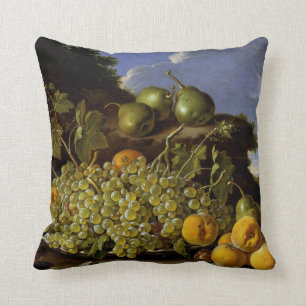 Still life with Plate of Grapes, Peaches, Pears Cushion