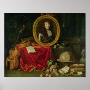 Still life with portrait of King Louis Poster