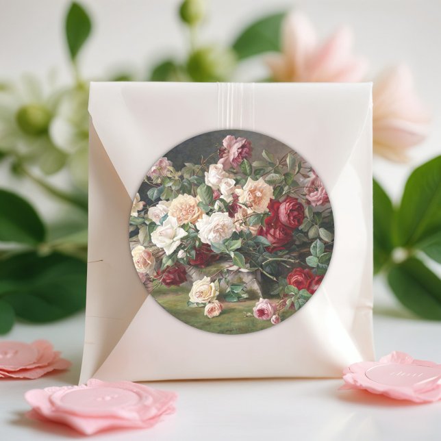 Still life with roses classic round sticker (Creator Uploaded)