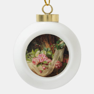Still Life with Roses on a Forest Floor – Lach A. Ceramic Ball Christmas Ornament