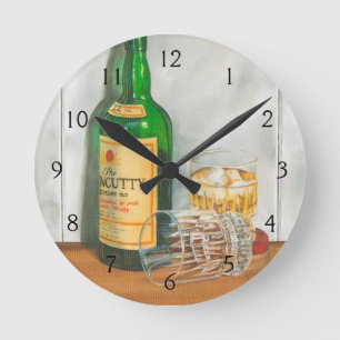 Still Life with Scotch by Jennifer Goldberger Round Clock