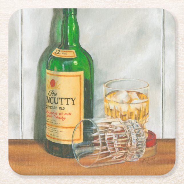 Still Life with Scotch by Jennifer Goldberger Square Paper Coaster (Front)