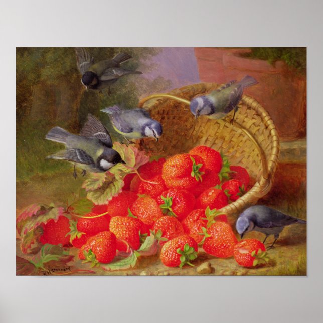 Still Life with Strawberries and Bluetits Poster (Front)