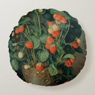 Still life with strawberries round cushion
