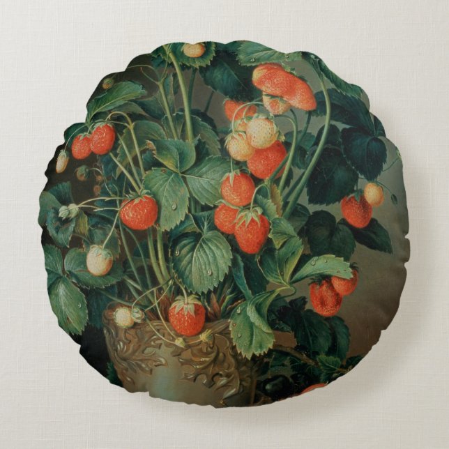 Still life with strawberries round cushion (Front)