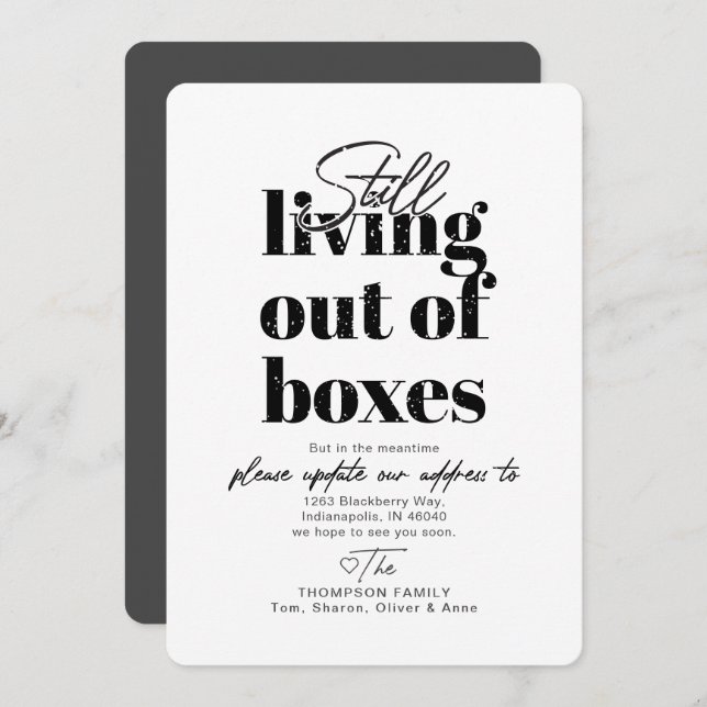 Still Living Out of Boxes Moving Announcement (Front/Back)