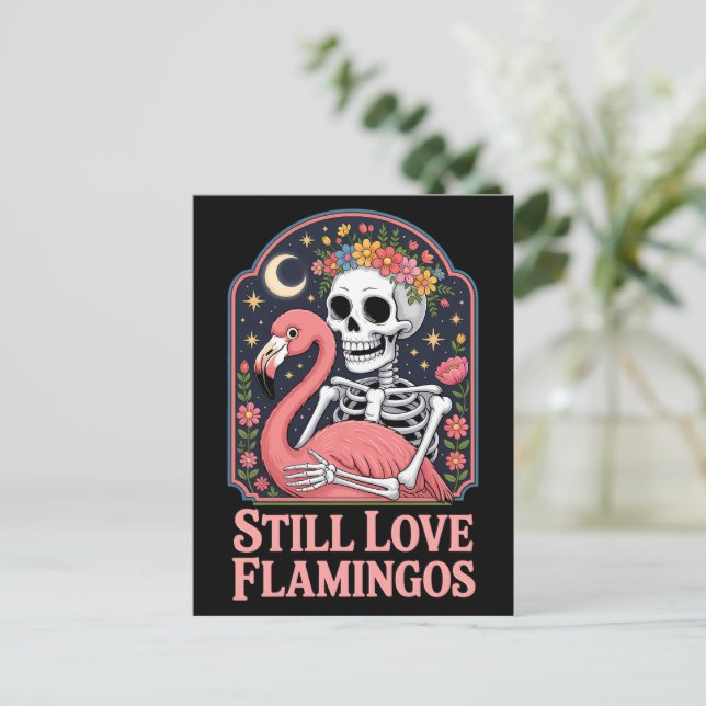 Still Love Flamingos Queer Halloween Postcard (Standing Front)