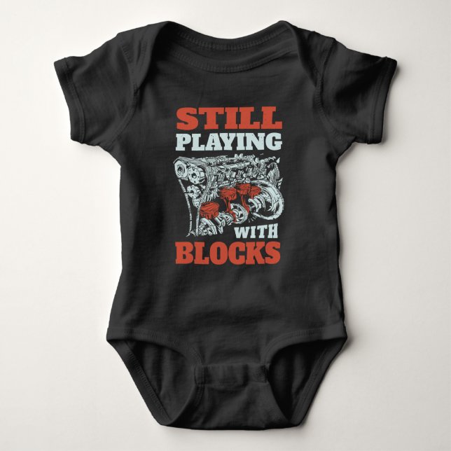 Still playing with blocks Mechanics Baby Bodysuit (Front)