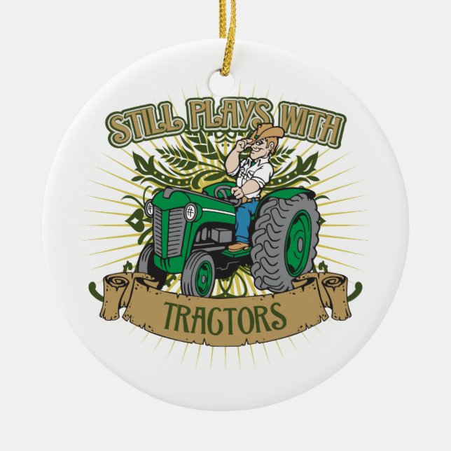 Still Plays With Green Tractors Ceramic Ornament (Front)