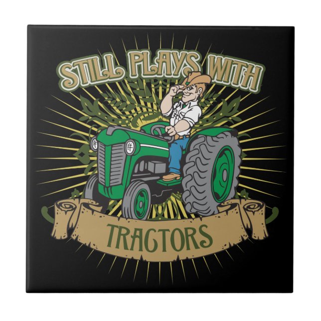 Still Plays With Green Tractors Ceramic Tile (Front)