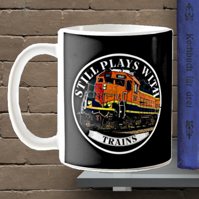 Still Plays with Trains Orange Black Diesel Train  Coffee Mug (Creator Uploaded)