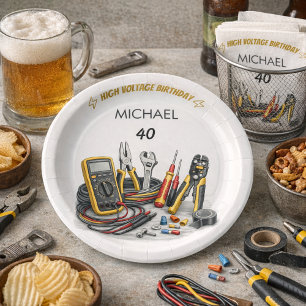 Still Shocking at 40 Electrician Birthday Party Paper Plate