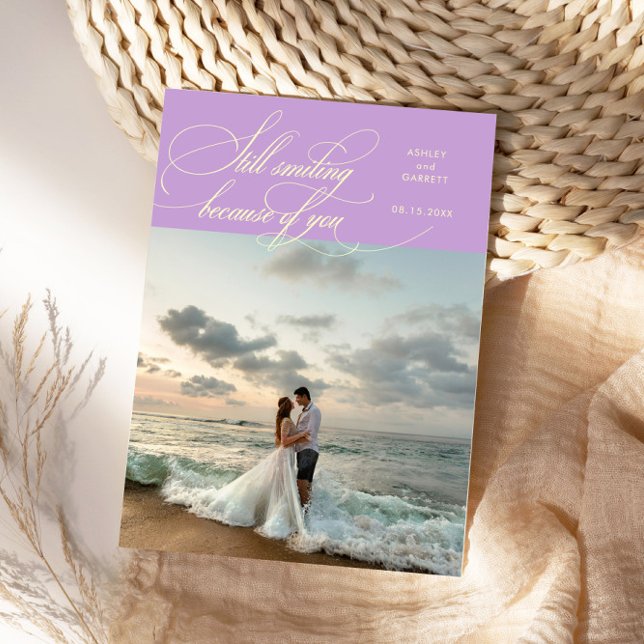 Still Smiling Elegant Wedding Photo Wisteria Thank You Card (Creator Uploaded)