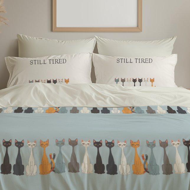 Still Tired Cats Mom | Blue Graphic Reversible Cat Pillowcase (Creator Uploaded)