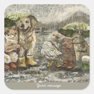 Still Together Whimsical Farmhouse Animals Rainy Square Sticker