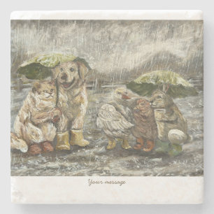 Still Together Whimsical Farmhouse Animals Rainy Stone Coaster