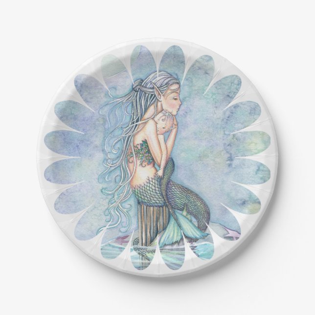 Still Waters Mother and Baby Mermaids Baby Shower Paper Plate (Front)