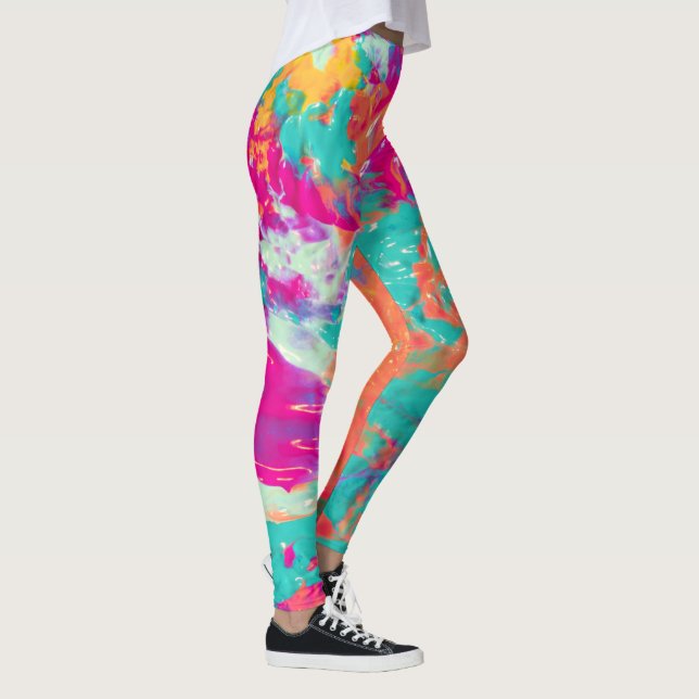 Still Wet Colourful Neon Splatter Paint Abstract Leggings (Right)