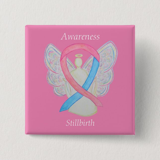 Stillbirth Awareness Ribbon Angel Custom Art Pins (Front)
