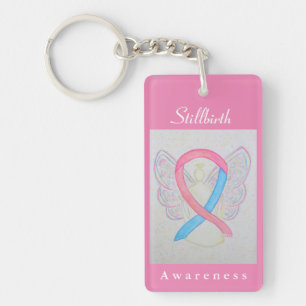 Stillbirth Awareness Ribbon Angel Keychain
