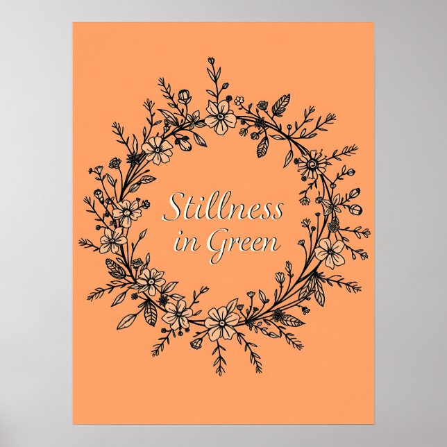 Stillness in Green – Floral Wreath Line Art Poster (Front)