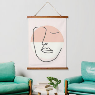 Stillness in Line – Minimalist Abstract Face Hanging Tapestry