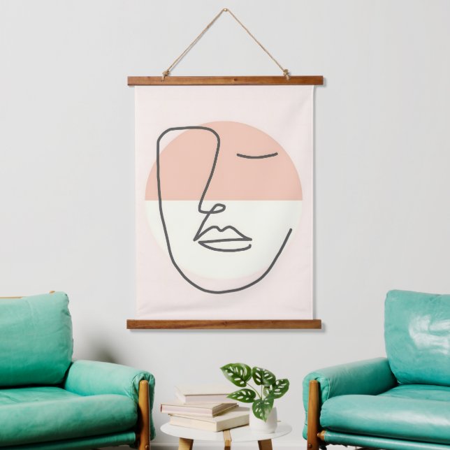 Stillness in Line – Minimalist Abstract Face Hanging Tapestry (Living Room)