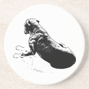 Stillness in Lines – Seated Dog Inkwork Coaster