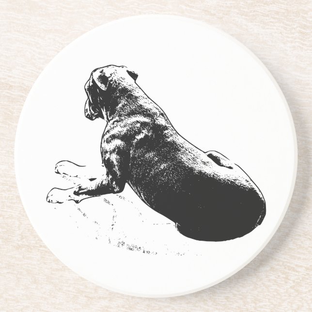 Stillness in Lines – Seated Dog Inkwork Coaster (Front)