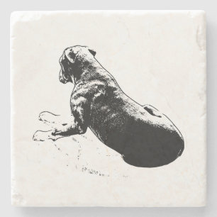 Stillness in Lines – Seated Dog Inkwork Stone Coaster