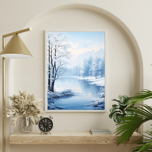 Stillness of Winter: Frozen Lake Landscape Poster