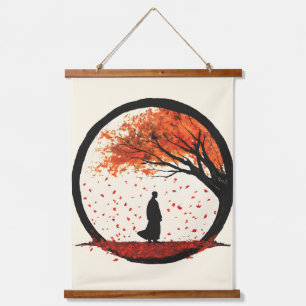 Stillness Zen Circle Autumn Falling Leaves Hanging Tapestry